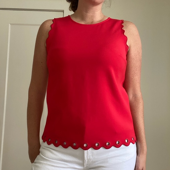Red Scalloped Sleeveless J. Crew Blouse - Picture 1 of 3